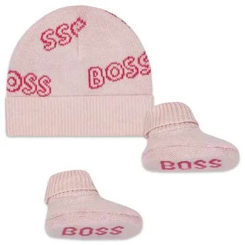 Boss Hat and Knitted Sock Booties Set Babies - Pink