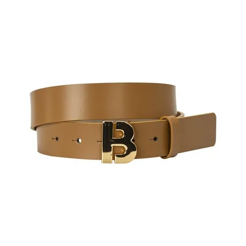 Boss Icon Logo Buckle Leather Belt - Beige