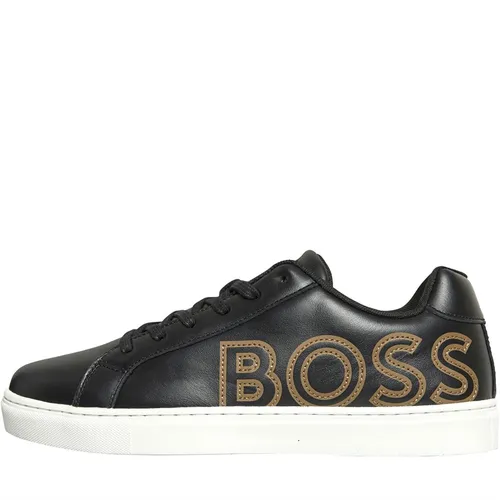 BOSS Junior Logo Print Lace Up Trainers Black