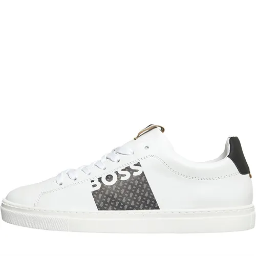 BOSS Junior Logo Print Lace Up Trainers White