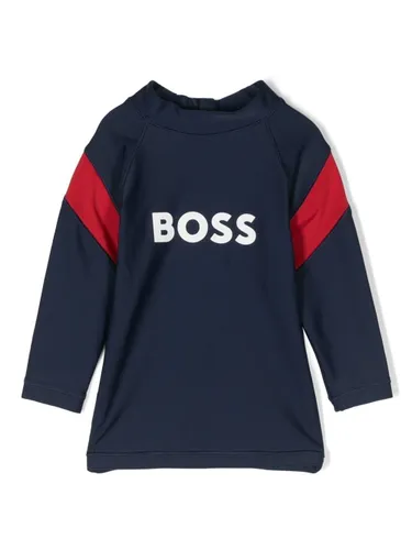 BOSS Kidswear colour-block logo-print swim top - Blue