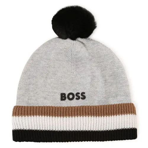 Boss Knit Stripe Bobble Hat Babies - Grey