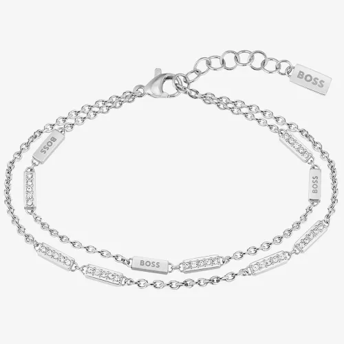 BOSS Laria Stainless-Steel Logo and Crystal Stations Two-Row Bracelet 1580448