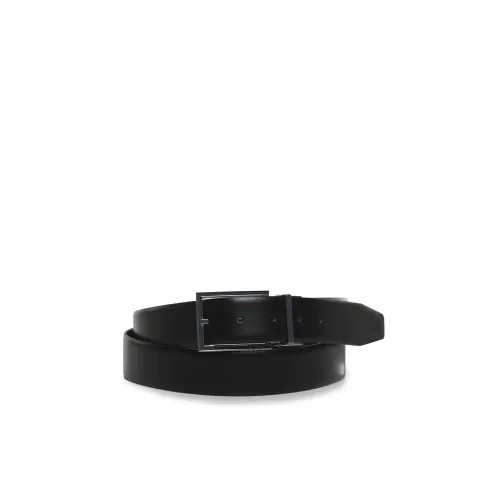 Boss , Leather Belt with Metal Buckle ,Black male, Sizes: ONE