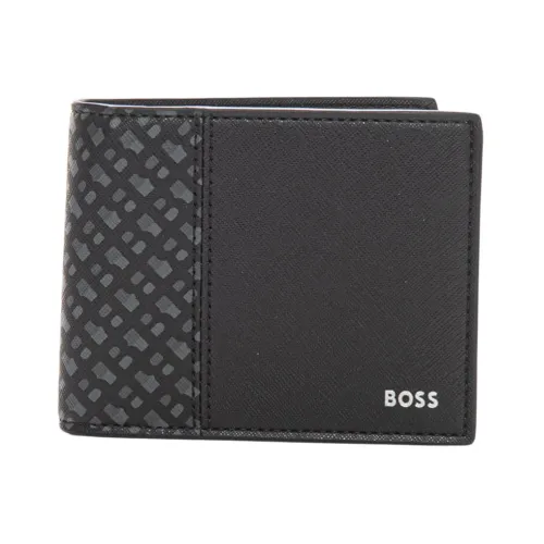 Boss , Leather Trifold Wallet with Cardholder Compartments ,Black male, Sizes: ONE SIZE