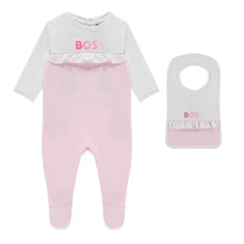 Boss Logo Baby Grow And Bib Set Girls - Pink