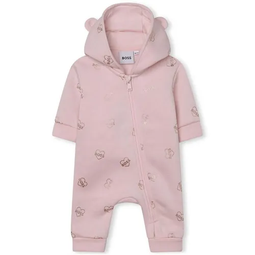 Boss Logo Print Hooded Onesie Infant Girls - Pink