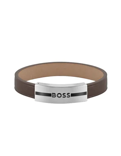 Boss Luke Brown Leather Bracelet with Stainless Steel Closure - M