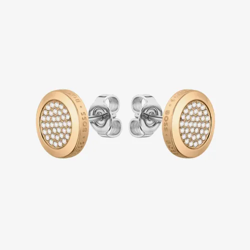 BOSS Medallion Gold Plated Circle Earrings 1580382