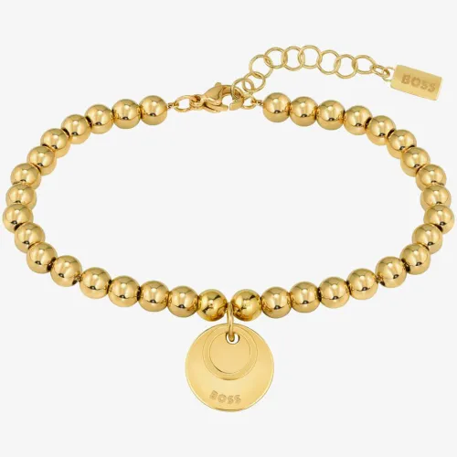 BOSS Medallion Gold-Tone Beaded Bracelet 1580286