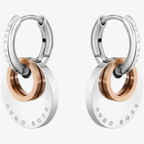 BOSS Medallion Two-Colour Disc Dropper Hoop Earrings 1580231