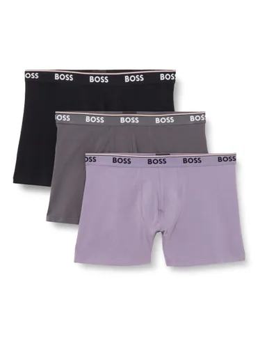 BOSS Mens 3 Pack Boxer Briefs Grey/Purple/Black