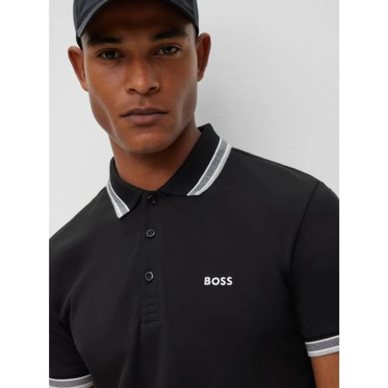 BOSS Mens Black Paddy Contrast Logo Polo Shirt