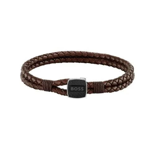 BOSS Mens Brown Leather Seal Bracelet