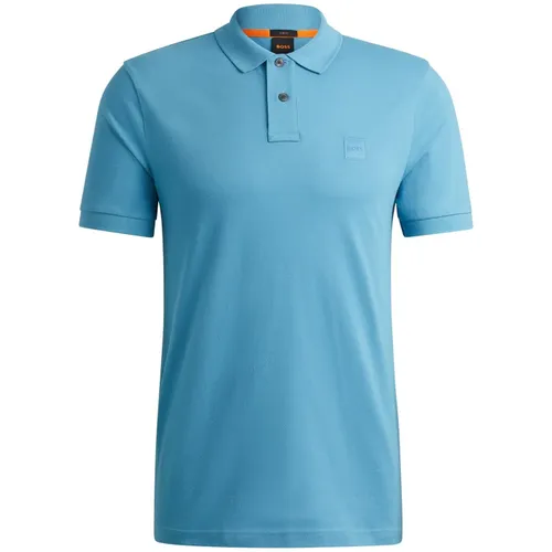 BOSS Mens Cotton Blend Polo Shirt Open Blue
