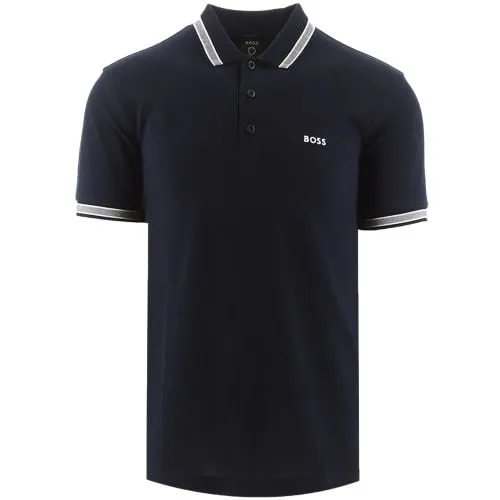 BOSS Mens Dark Blue Paddy Contrast Logo Polo Shirt