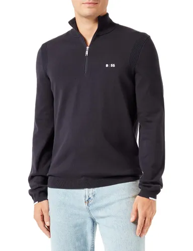 BOSS Mens Ever-X QZ Cotton-Blend Zip-Neck Sweater with Logo