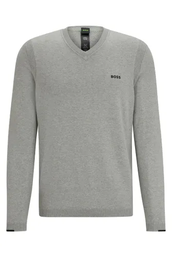 BOSS Mens Ever-X VN Cotton-Blend V-Neck Sweater with Logo