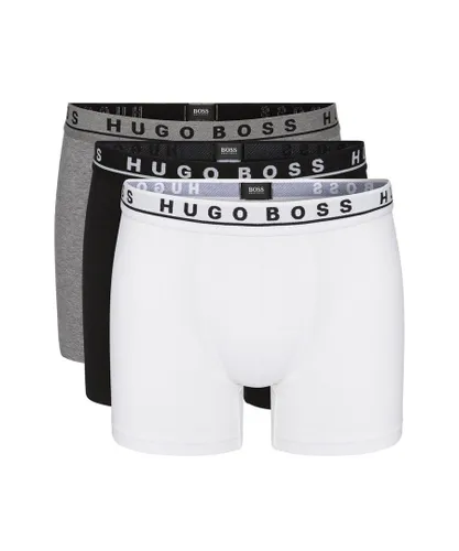 Boss Mens Hugo 3 Pack Stretch Cotton Boxer Trunks in Black Grey White - Multicolour