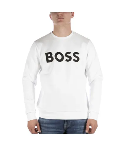 Boss Mens Hugo Salbo Slim-Fit Sweatshirt in White Cotton