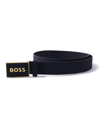 Boss Mens Icon Plaque Buckle Leather Belt - Dark Blue
