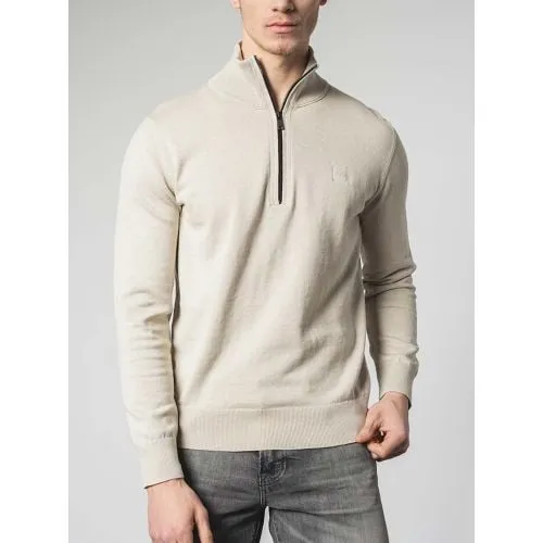 BOSS Mens Light Beige Kanobix Zip Neck Sweater