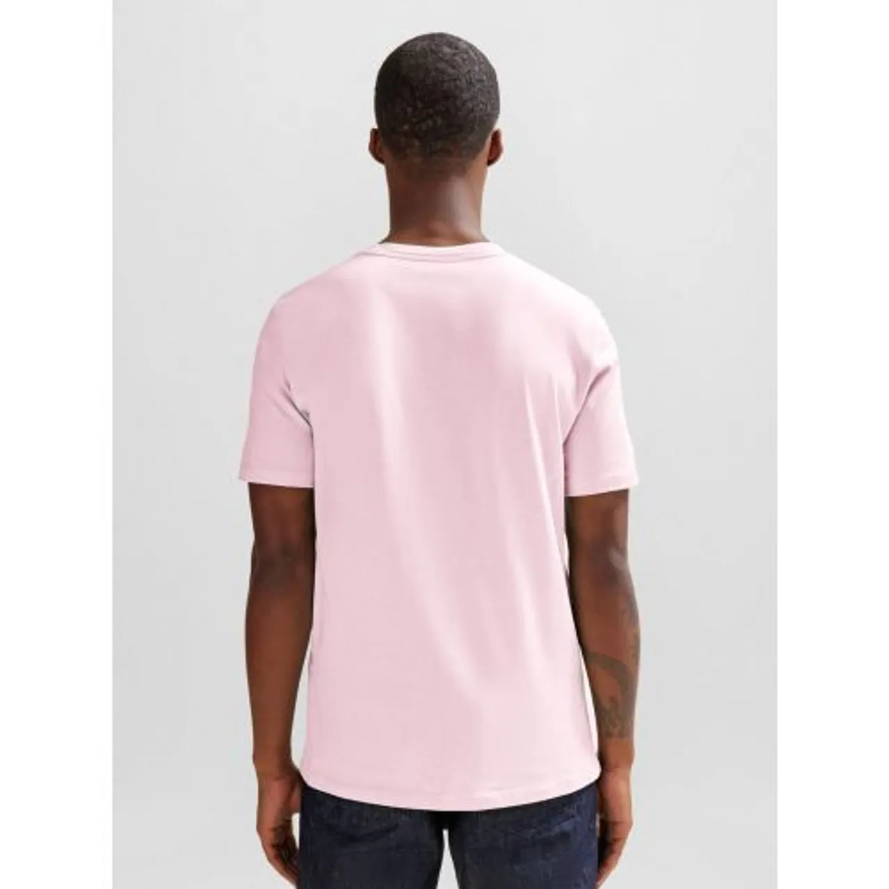 BOSS Mens Light Pastel Pink Tales Logo Patch T-Shirt