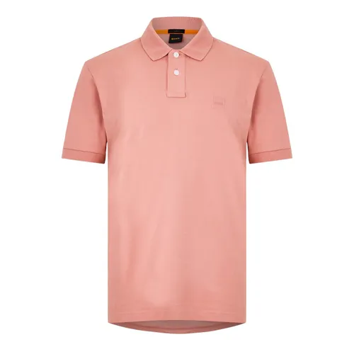 BOSS Mens Logo Patch Cotton Blend piqué Polo top Open Pink