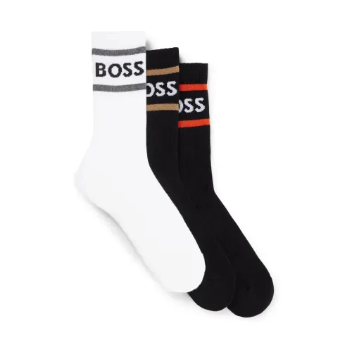 Boss , Mens Long Rib Stripe Socks ,Black male, Sizes: