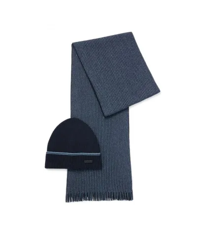 Boss Mens Mind Hat And Scarf Set Dark Blue - One