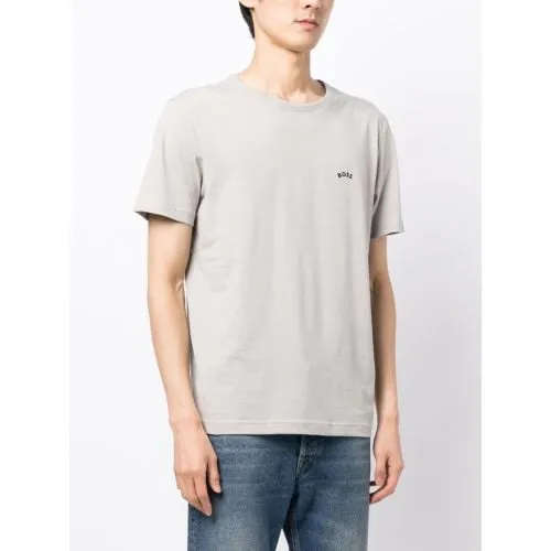 BOSS Mens Open Grey Curved Logo T-Shirt