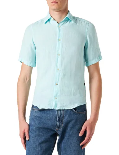 BOSS Mens Rash 2 Regular-fit Shirt in Linen Canvas Blue