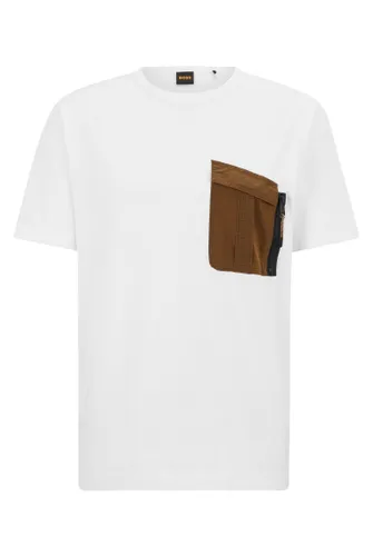 BOSS Mens Tibstop Cotton-Jersey T-Shirt with Zipped Patch