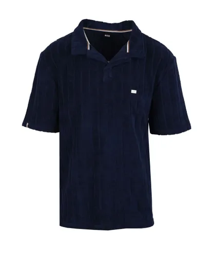 Boss Mens Toweling Polo Shirt Navy - Blue Cotton