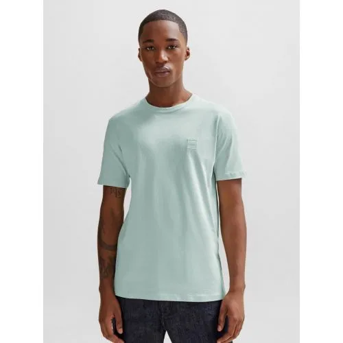 BOSS Mens Turquoise Aqua Tales Logo Patch T-Shirt