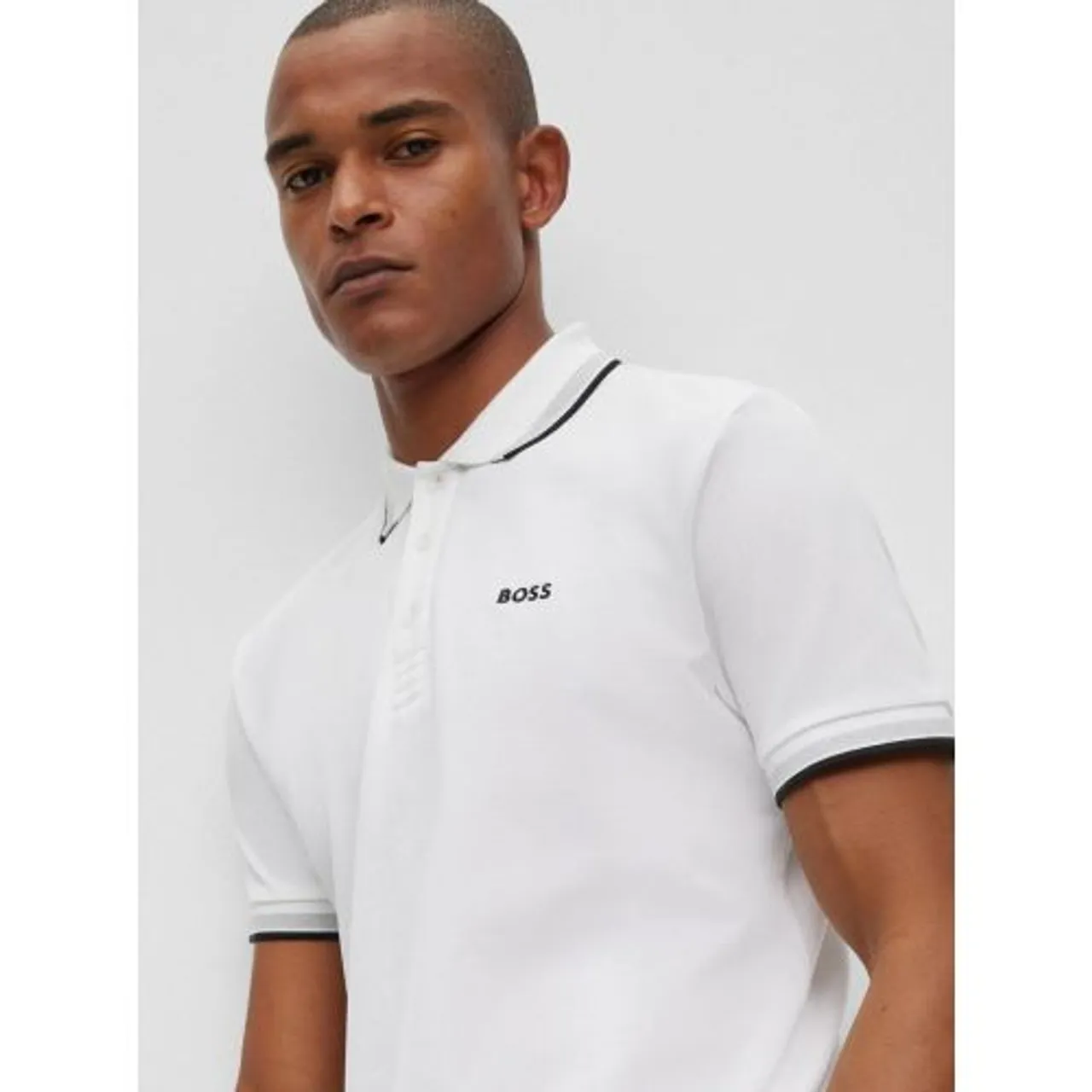 BOSS Mens White Paddy Contrast Logo Polo Shirt