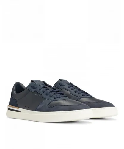 Boss Orange Clint Mens Cupsole Lace-Up Trainers in Leather and Suede - Blue