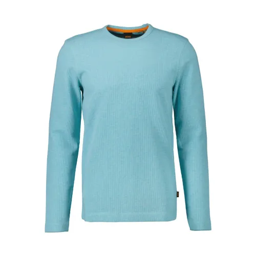 Boss Orange , Light Blue Ribbed Sweater - Men ,Blue male, Sizes: