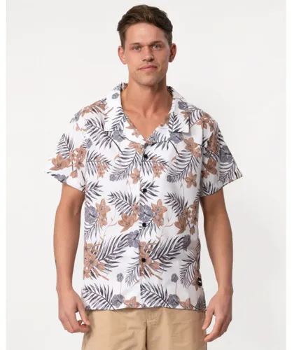 Boss Orange Mens Short Sleeve Tropical Print Beach Shirt - White