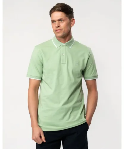 Boss Orange Passertip Mens Short Sleeve Polo Shirt With Tipped Collar - Green