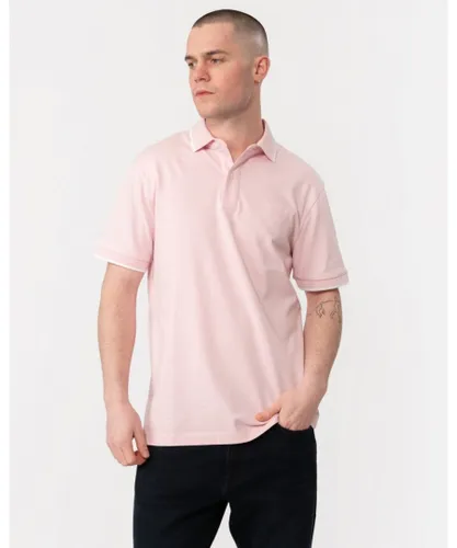 Boss Orange Passertip Mens Short Sleeve Polo Shirt With Tipped Collar - Pink