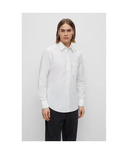 Boss Orange Relegant 6 Mens Regular Fit Long Sleeve Organic Cotton Poplin Shirt - White