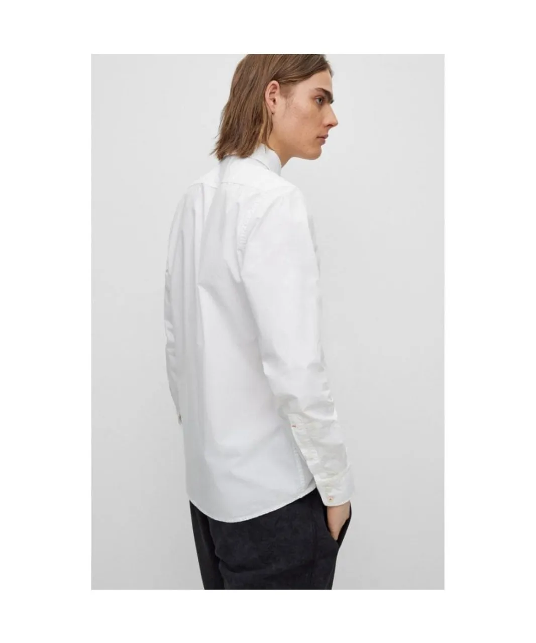 Boss Orange Relegant 6 Mens Regular Fit Long Sleeve Organic Cotton Poplin Shirt - White