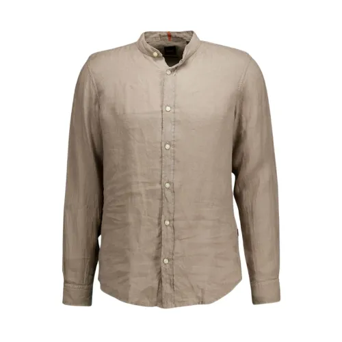 Boss Orange , Stylish Race Brown Linen Shirt ,Brown male, Sizes: