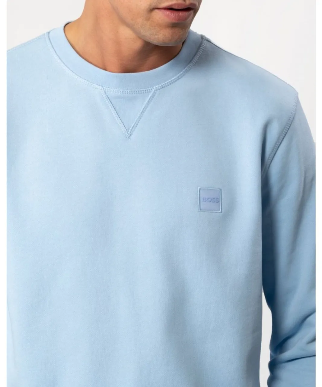 Boss Orange Westart Mens Crew Neck Sweatshirt With Logo Patch - Blue