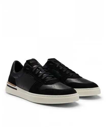 Boss Orange Womens Clint Mens Cupsole Lace-Up Trainers in Leather and Suede - Black