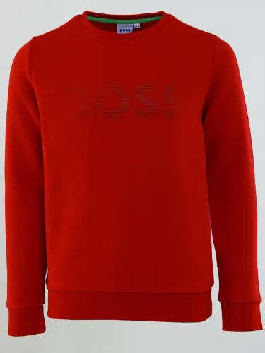 Boss Poppy Red Junior Cotton-Blend Sweatshirt With Logo Print