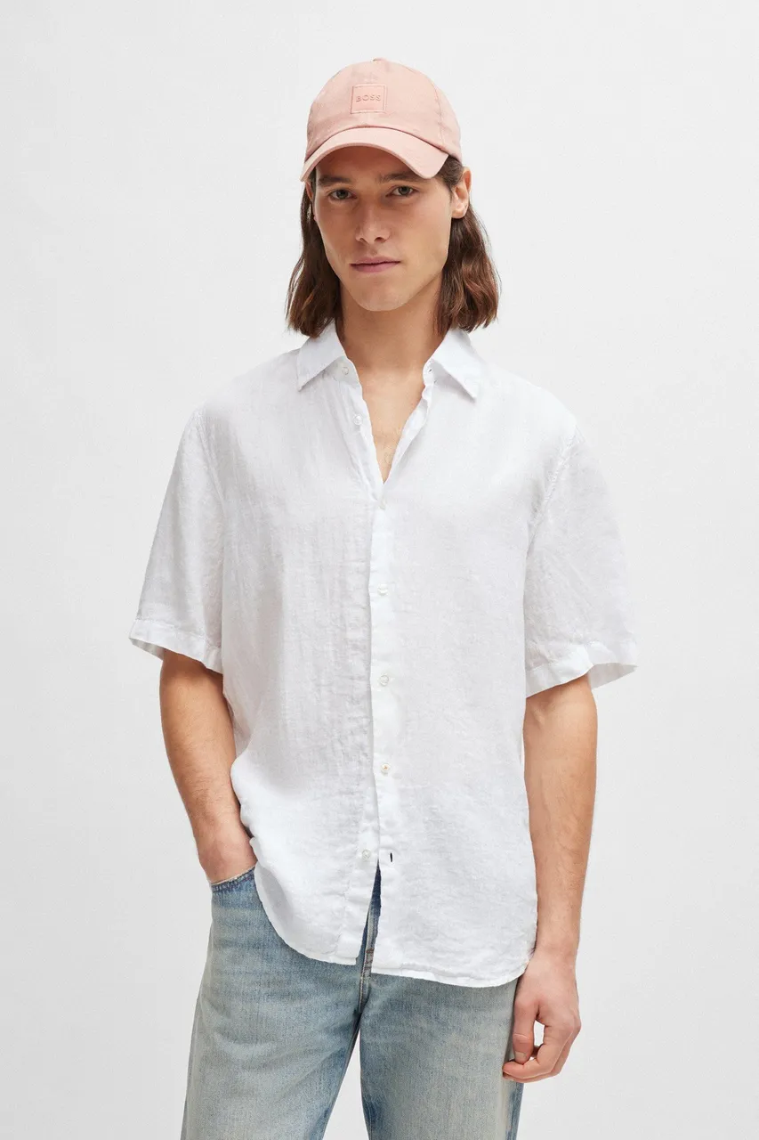 BOSS Rash Short Sleeve Shirt Linen White