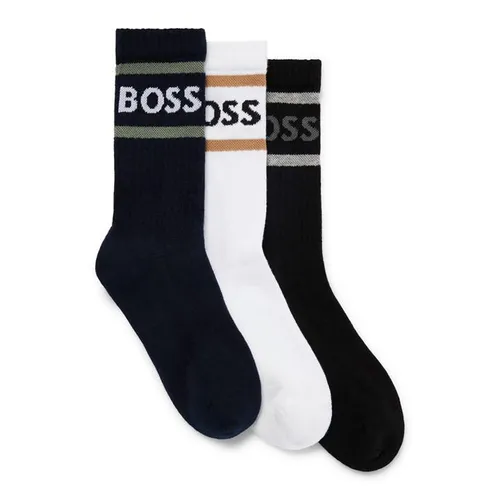 Boss Rib Stripe Socks 3-Pack Mens - White