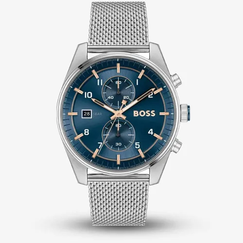 BOSS Skytraveller Blue Chronograph Mesh Strap Watch 1514149